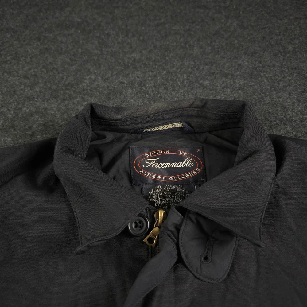 Vtg Faconnable Albert Goldberg Black Biswing Bomber Jacket Elbow Patches Men's L - Picture 14 of 16